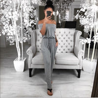 One-line neck slim short-sleeved stitching jumpsuit