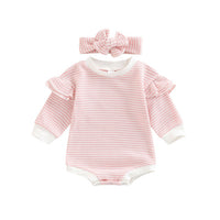 Children's Clothing Baby Long Sleeve Round Neck Striped Jumpsuit