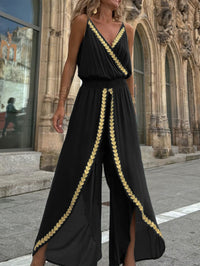 Gold Ribbon Trim Waist Trimming Loose Suspender Jumpsuit