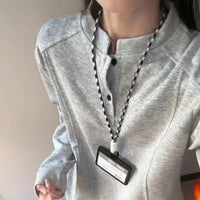American Style Henry Collar Sweatshirt Long Sleeve Women's Base Layer