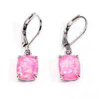 Rectangular Four-Claw Blue And White Opal Stud Earrings