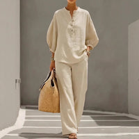 Women's Solid Color Shirt And Pants Set
