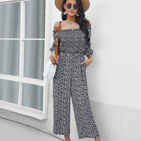 Wide Leg Pants Print Jumpsuit One Shoulder Top