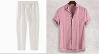 Men's Stand Collar Cotton Cardigan Short Sleeve Thin