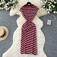Retro Short-Sleeve Striped Dress For Women