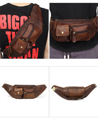 Men's Chest Bag Casual Fashion Leather Men's Bag Crazy Cow Leather Retro Crossbody Mobile Phone Waist Chest Bag