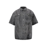 Trendy Edgy High-street Gradient-wash Denim Shirt And Shorts Set