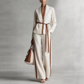 Women's Casual Patchwork Cardigan Shirt And Wide-Leg Pants Set