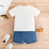 Summer Boy Dinosaur Printed T-shirt Denim Shorts Suit