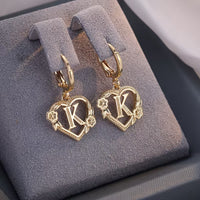 European And American Golden Heart-shaped Letter Earrings