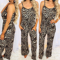 Leopard Print Suspenders Casual Loose Jumpsuit