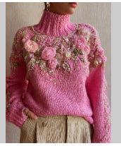 Womens Turtleneck Sweater With Christmas Tree Print