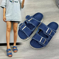 Womens Outdoor Belt-buckle Flat Slide Sandalssimple And Comfortable