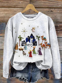 Womens Casual Christmas-Print Crew-Neck Sweatshirt