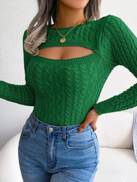 European & American Fashion Hollow Out Cable Knit Long Sleeve Sweater