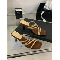Fairy Style One-piece Toe Exposed Square Slippers For Women, French Style Exquisite High Heels, Cool Slippers