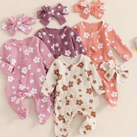 Spring And Autumn Flowers Full Printed Long-sleeved Jumpsuit