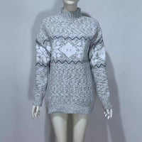 Embroidered Jacquard Pullover Loose Bottoming Shirt Mock Neck Sweater Coat