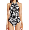 Black sexy cross color block wire free halter one piece swimwear