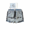 Heavy Industry Lace-Up Denim Shorts Women European And American Trend Women's Pants