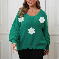 Women's Pineapple Sleeve Three-dimensional Flower Stitching Pearl Embroidered Sweater