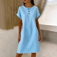 New Comfortable Casual Solid-Color Waffle-Knit Crew-Neck Dress
