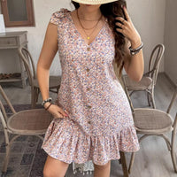 Womens French-style Printed V-neck Sleeveless Dress