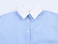 Spring And Summer Poplin Stitching Stripe Long Sleeves Shirt