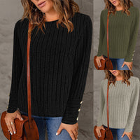Pullover Round Neck Fashion Long Sleeve Button Top