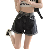 Retro Distressed High-Waist Loose Denim Shorts For Women
