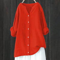 Women's Cotton And Linen Long Sleeve Button Shirt