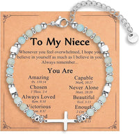 Natural Stainless Steel Cross Beaded Bracelet Card