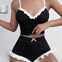 Lace-trimmed Top And Shorts Loungewear Set