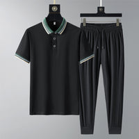 Summer Quick-drying Breathable Casual Long Pants Men's Polo Shirt Two-piece Suit