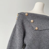 Pure Desire Style Oblique Shoulder Long Sleeve Knitted Dress For Women