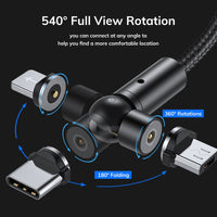 Spherical magnetic three-in-one 540° rotating data cable