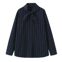 Womens Plaid Poplin Shirt With Scarf-Like Necktie