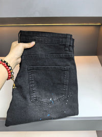 Men's Fashionable Straight-Leg Ripped Black Jeans