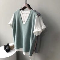 Preppy Style V-neck Loose And Idle Sleeveless Waistcoat BX045