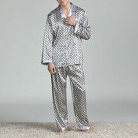 Men's Printed Silk Pajamas Spring And Summer Long-Sleeved Suit