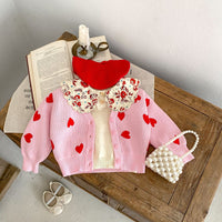 Autumn Baby Girl Infant Children's Pink Heart-shaped Large V-neck Knitted Coat Cardigan Cute Sweater