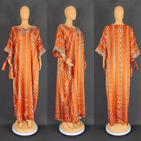 Middle East Striped Loose Robe African Dubai Arabic Satin Hot Drilling Stitching Dress