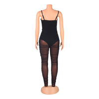 Fashion Sexy Mesh See-Through Suspenders Jumpsuit