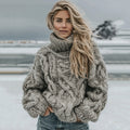 Womens Autumn High-Neck Sweater Retro Print American Streetwear Brand Loose-Fit Sweater