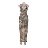 Simple Vacation Travel Slip Dress With Animal Print