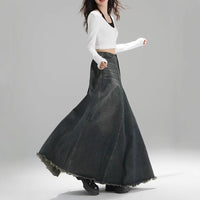 High-waisted Figure-flattering A-line Flared Retro Denim Skirt That Hugs The Hips