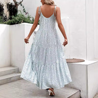 Small Floral Print Multi-Layer Flared Hem Short-Sleeve Slip Dress