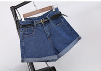 High-Waisted Denim Shorts Women's Loose Crimping Large Size Thin A Word Wide Legs