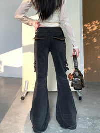 Washed Old Multi-pocket Slightly Flared Jeans