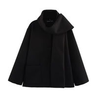 Elegant Blended Textile Scarf Overcoat Coat